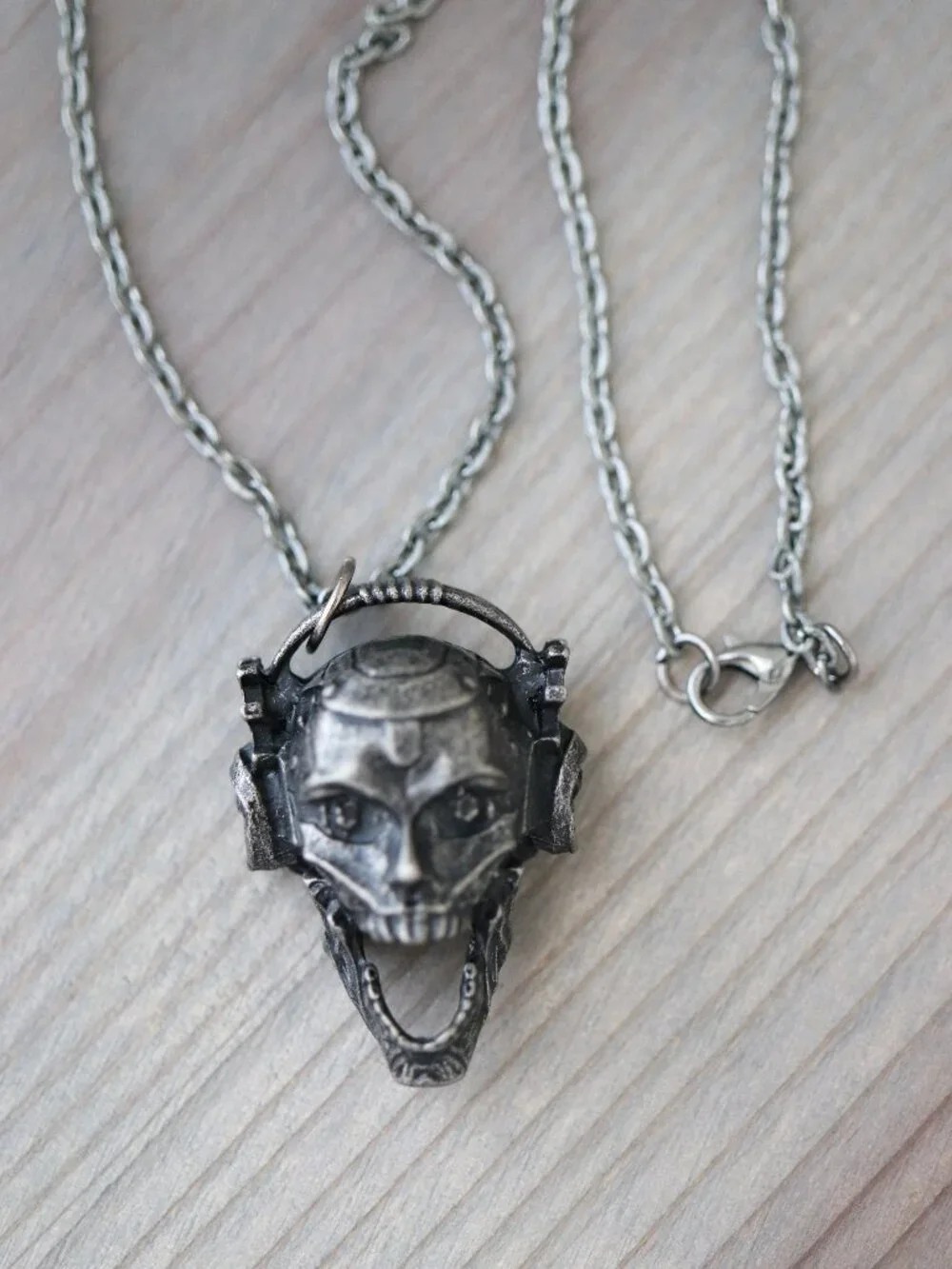 Skull with Headphone HipHop Style Pendant Necklace Antique Black Stainless Steel